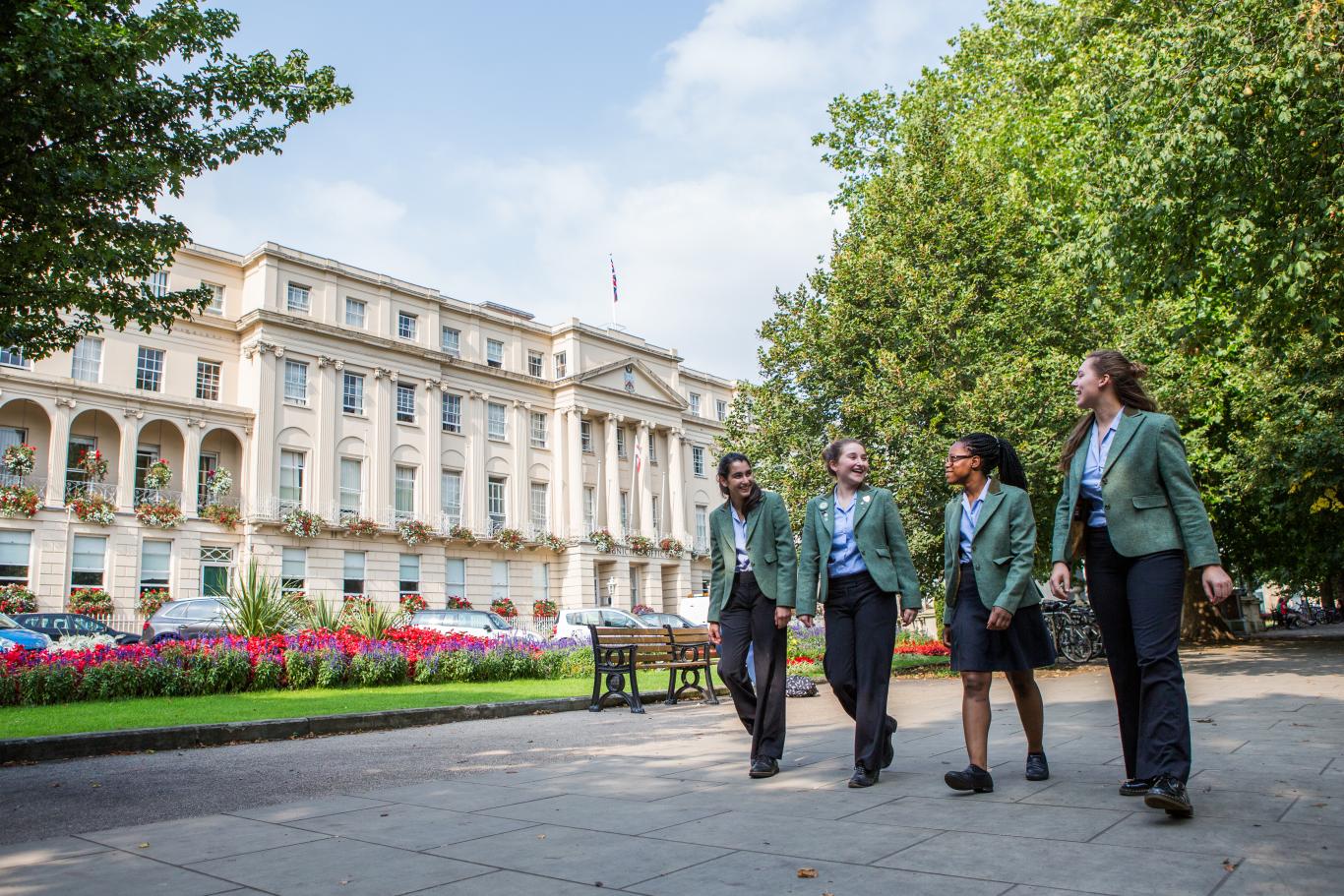 4 sixth formers from CLC walk on The Promenade in Cheltenham