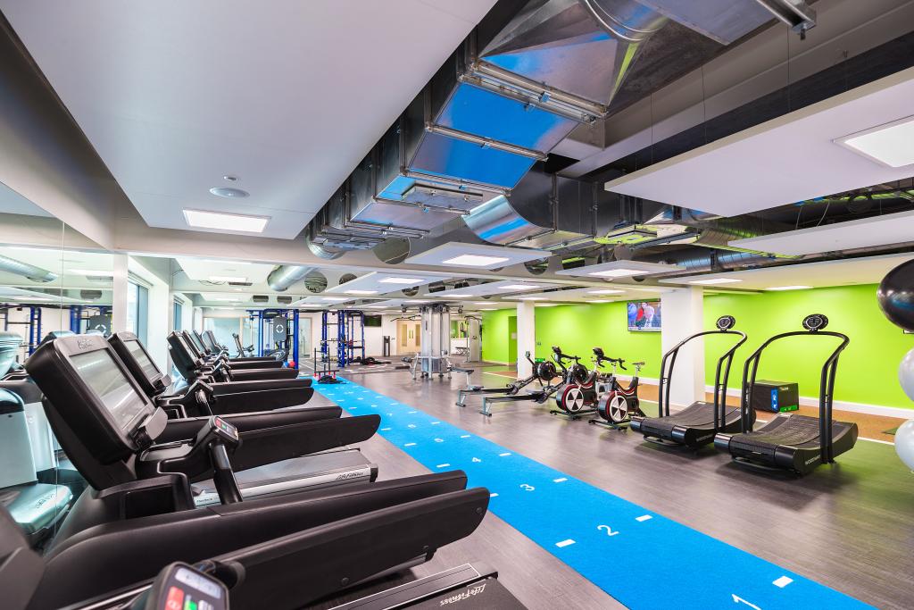 Gym facilities, including treadmills, bikes and rowing machines, in the Health and Fitness Centre