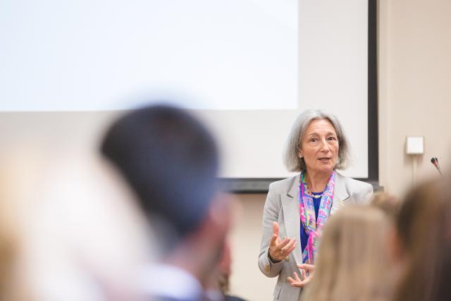 Dame Clare Marx talking to CLC students in 2017